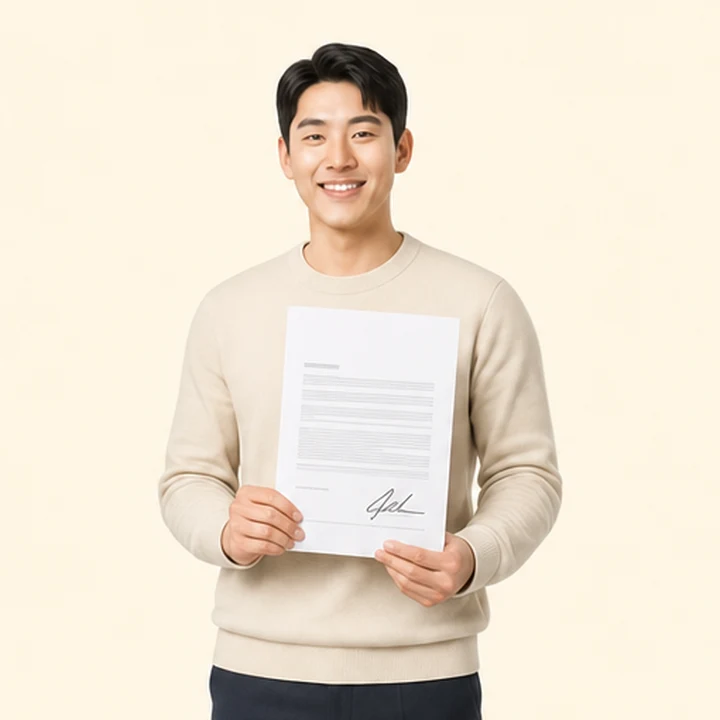 신용불량자 중고차 장기렌트카 서면 견적서를 들고 있는 고객